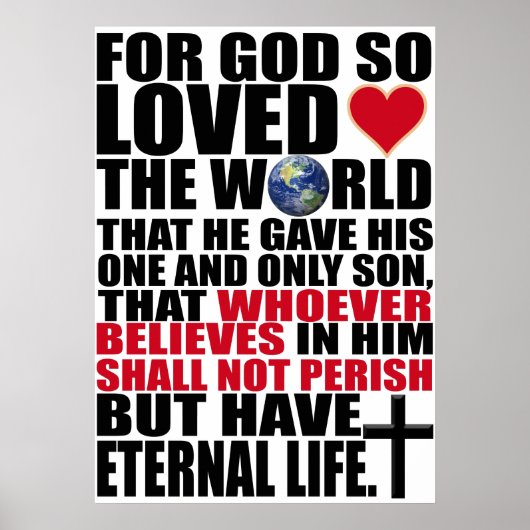Aangepast Christelijk John 3:16 Bijbelverse Poster (Voorkant)