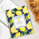 Aangepast Citrus Lemon Botanische Patroonmarinebla Notitieboek<br><div class="desc">Dit ontwerp van het citroenpatroon en een wit vierkant op de voorzijde waar u het met jouw naam,  het doel,  en het volume kunt aanpassen als u dat zou willen.</div>