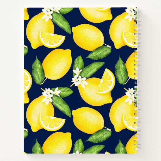 Aangepast Citrus Lemon Pattern Recipe Navy Blue Notitieboek (Achterkant)