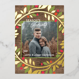 Aangepast Classic Green Holly Red Berries Gold Folie Feestdagenkaart