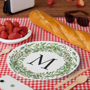 Aangepast Classic Green Laurel Wreatef Leaves Patt Papieren Bordje