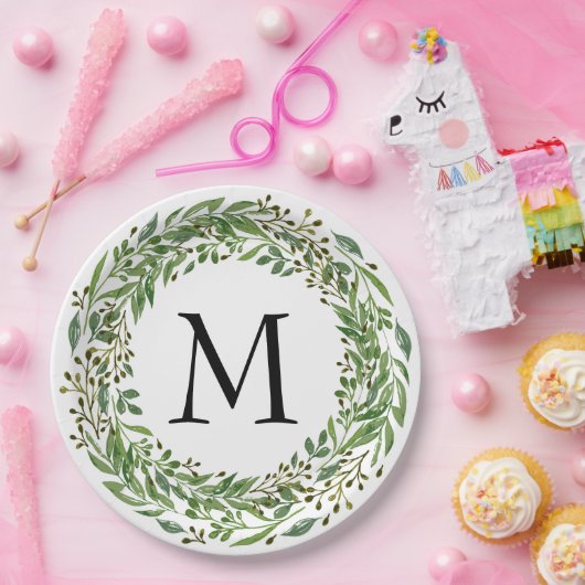 Aangepast Classic Green Laurel Wreatef Leaves Patt Papieren Bordje (Feest)