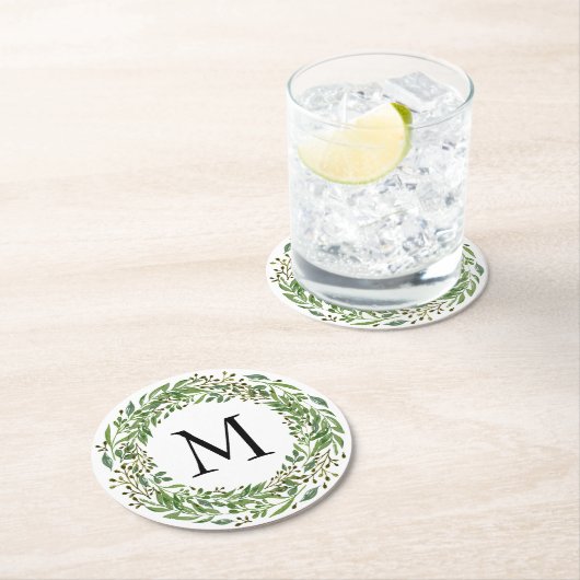 Aangepast Classic Green Laurel Wreatef Leaves Patt Ronde Kartonnen Onderzetter (Insitu)