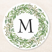Aangepast Classic Green Laurel Wreatef Leaves Patt Ronde Kartonnen Onderzetter (Voorkant)
