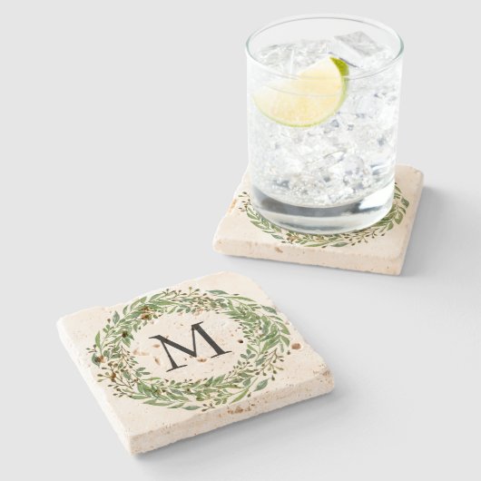 Aangepast Classic Green Laurel Wreatef Leaves Patt Stenen Onderzetter (Zijkant)