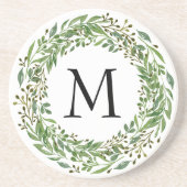 Aangepast Classic Green Laurel Wreatef Leaves Patt Zandsteen Onderzetter (Voorkant)