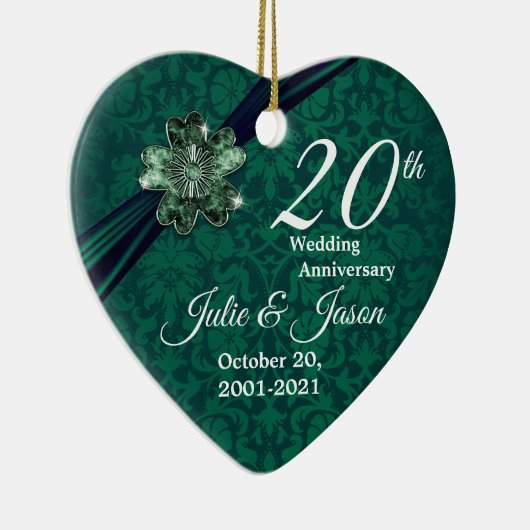 Aangepast - Classy 20th Emerald Wedding Jubileum Keramisch Ornament (Rechts)