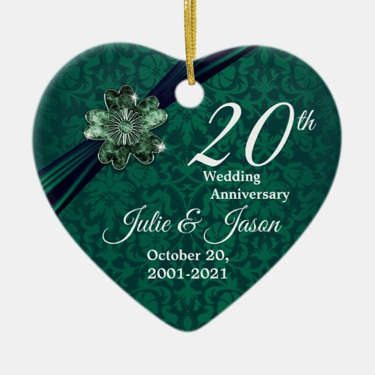 Aangepast - Classy 20th Emerald Wedding Jubileum Keramisch Ornament (Voorkant)