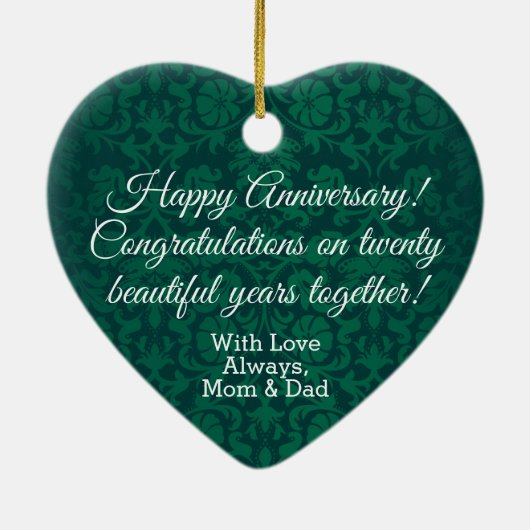 Aangepast - Classy 20th Emerald Wedding Jubileum Keramisch Ornament (Achterkant)