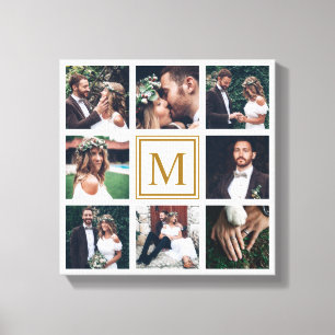 Aangepast collage 8 Weddenschap Foto Gold Monogram Canvas Afdruk