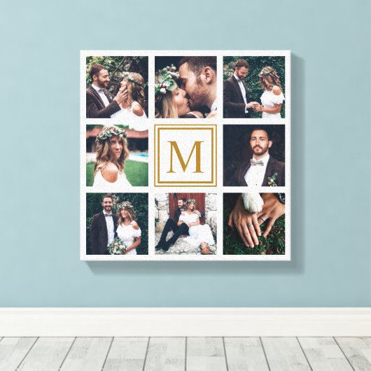 Aangepast collage 8 Weddenschap Foto Gold Monogram Canvas Afdruk (Insitu (Houten vloer))