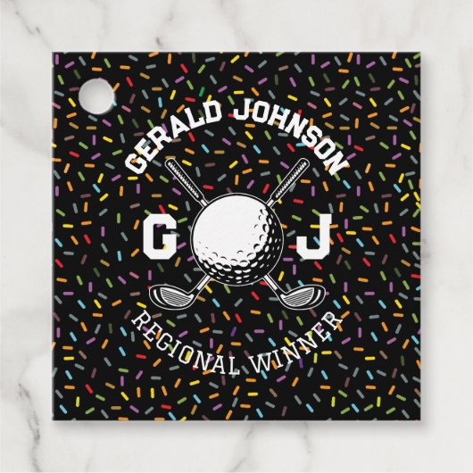 Aangepast Confetti Golf Monogram Design Bedankjes Labels (Voorkant)