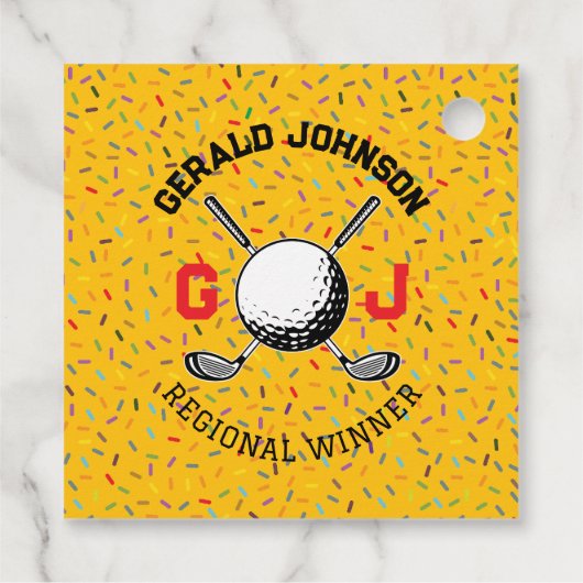 Aangepast Confetti Golf Monogram Ontwerp Bedankjes Labels (Achterkant)
