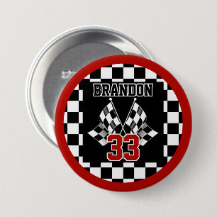 Aangepast Cool Zwart En Wit Geruit Vlagpatroon Ronde Button 7,6 Cm