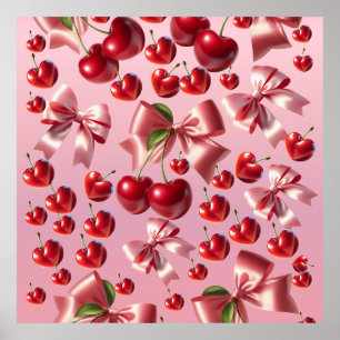 Aangepast Coquette Hart Kersen Strik Patroon Poster