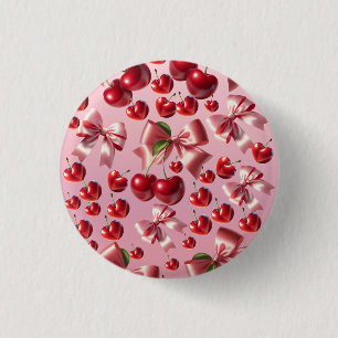 Aangepast Coquette Hart Kersen Strik Patroon Ronde Button 3,2 Cm