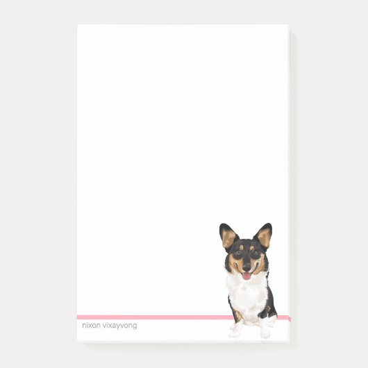 Aangepast Corgi-Blocnote Briefpapier met naamroze Post-it® Notes (Voorkant)