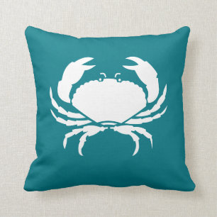 Aangepast CRAB WHITE op donkeraqua blauwgroen blau Kussen