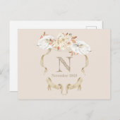 Aangepast Crème Roos Monogram Wapen Roukaart Briefkaart (Voorkant / Achterkant)