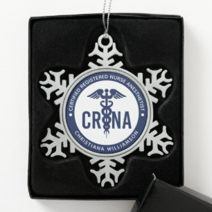 Aangepast CRNA-gecertificeerd geregistreerde verpl Tin Sneeuwvlok Ornament