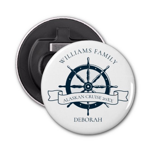 Aangepast cruiseschip (cruise Ship Wheel Nautical  Button Flesopener (Voorkant)