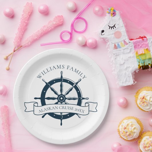 Aangepast cruiseschip Nautisch wiel Papieren Bordje (Feest)