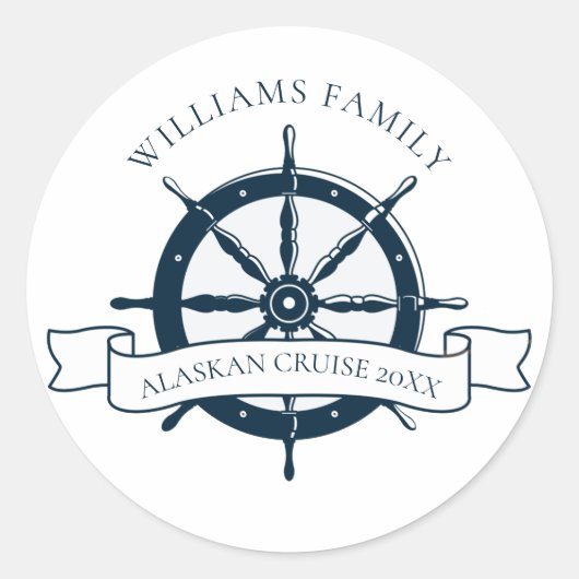 Aangepast cruiseschip  Nautisch wiel Ronde Sticker (Voorkant)