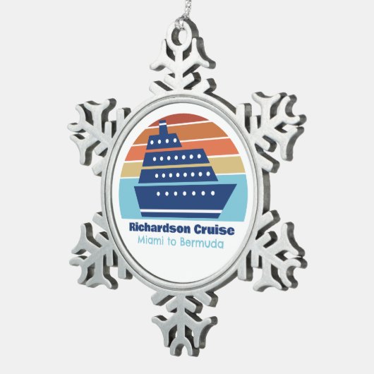 Aangepast cruiseschip Sunset Familievakantie Tin Sneeuwvlok Ornament (Rechts)