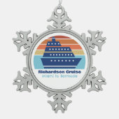 Aangepast cruiseschip Sunset Familievakantie Tin Sneeuwvlok Ornament (Voorkant)