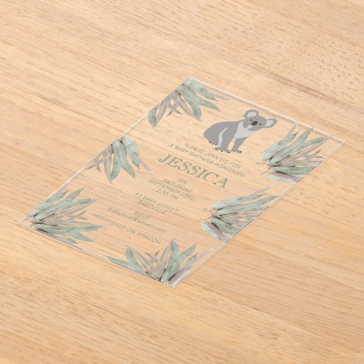 Aangepast Cute Koala Eucalyptus Baby shower Acryl Uitnodigingen (Laagn)
