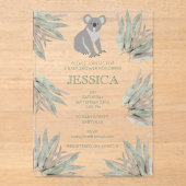 Aangepast Cute Koala Eucalyptus Baby shower Acryl Uitnodigingen (Voorkant)