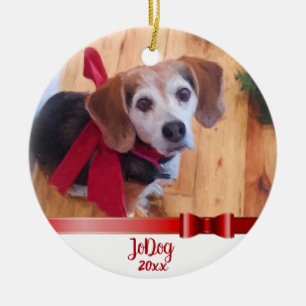 Aangepast Cute Red Bow Pet 2 voor kerstmis Keramisch Ornament