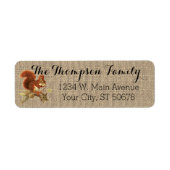 Aangepast Cute Red Brown Squirrel Faux Jute Burlap Etiket (Voorkant)