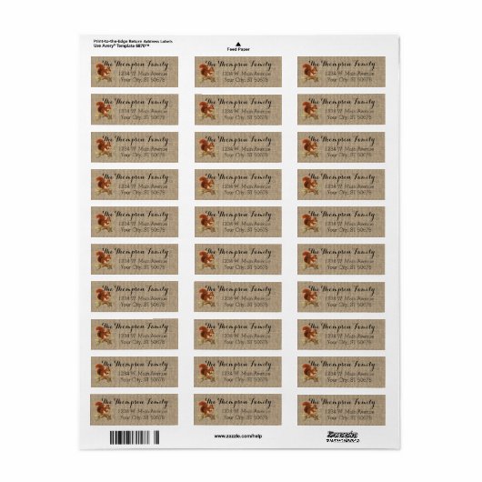 Aangepast Cute Red Brown Squirrel Faux Jute Burlap Etiket (Full Sheet)
