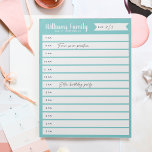 Aangepast dagplan voor gezins- of Homeschool Notitieblok<br><div class="desc">Volg het dagelijkse schema of het thuiswasprogramma van uw familie met dit dagelijkse notitieblok dat tegen het uur wordt georganiseerd. Geef je familienaam bovenaan een persoonlijk tintje.</div>