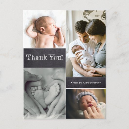 Aangepast dank je Chalkboard Photo Collage Baby Briefkaart (Voorkant)