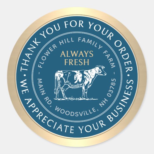 Aangepast dank u Boerderij label Koe gouden rand (Voorkant)