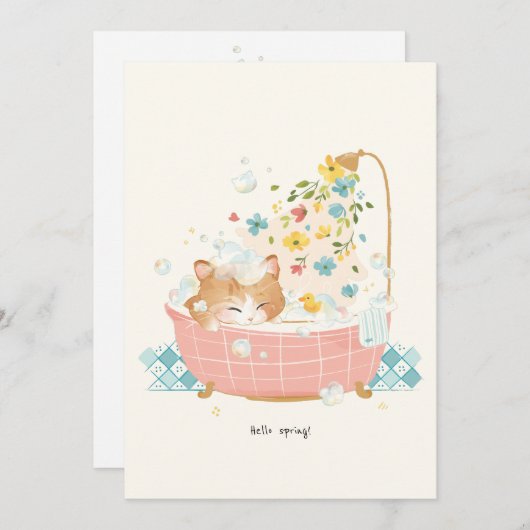 [Aangepast] De dag van een kat - Lente Bloem Bubbl Bedankkaart (Voorkant / Achterkant)