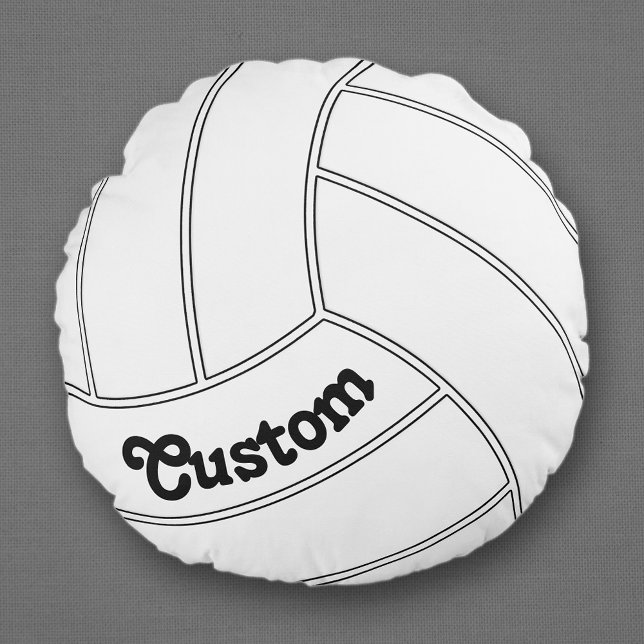Aangepast decoratief Sierkussen voor volleybalrond Rond Kussen (Round volleyball pillow with custom team name, player name or text.)