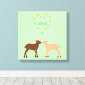 Aangepast deer Couple en Daisy Heart Canvas Afdruk (Insitu (Houten vloer))