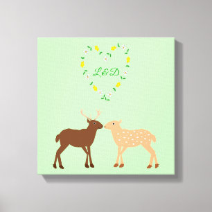 Aangepast deer Couple en Daisy Heart Canvas Afdruk