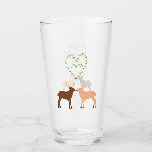 Aangepast deer Couple en Daisy Heart Glas (Voorkant)