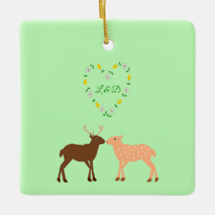 Aangepast deer Couple en Daisy Heart Keramisch Ornament
