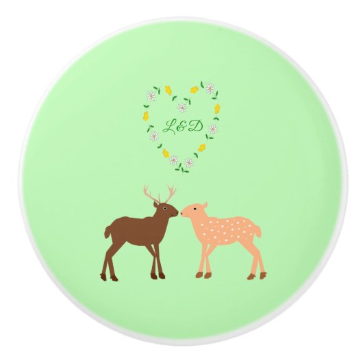 Aangepast deer Couple en Daisy Heart Keramische Knop (Voorkant)