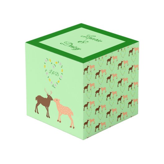 Aangepast deer Couple en Daisy Heart Kubus (Voorkant hoekig)