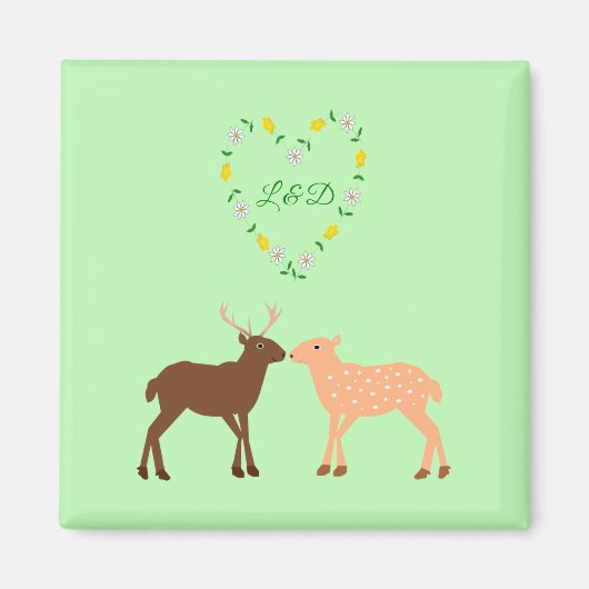 Aangepast deer Couple en Daisy Heart Magneet (Voorkant)