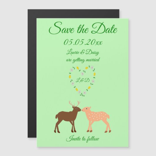 Aangepast deer Couple en Daisy Heart Magnetische Uitnodiging (Voorkant / Achterkant)