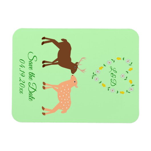 Aangepast deer Couple en Daisy Heart Opslaan Datum Magneet (Horizontaal)