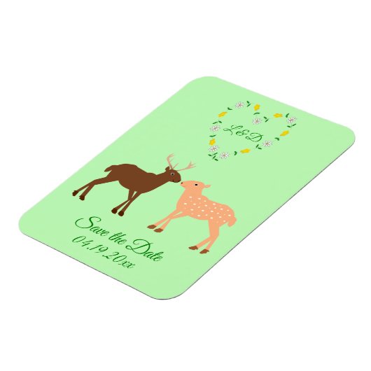 Aangepast deer Couple en Daisy Heart Opslaan Datum Magneet (Linkerzijde)