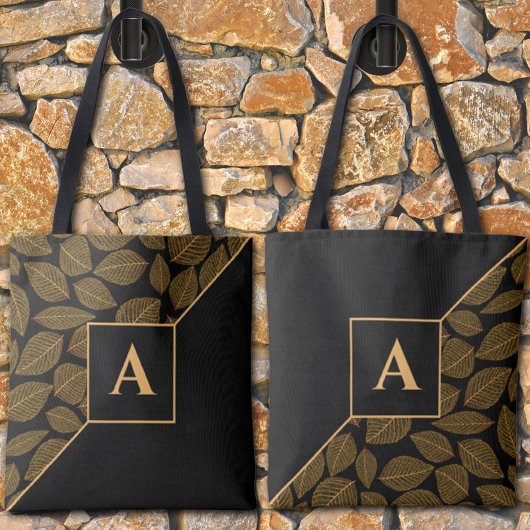 Aangepast diagonaal monogram bladpatroon dubbelzij tote bag